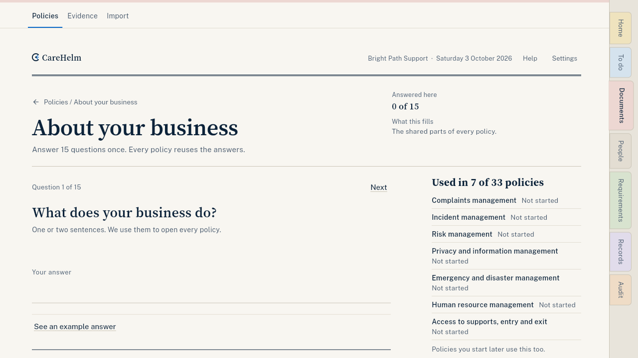 A question in About your business