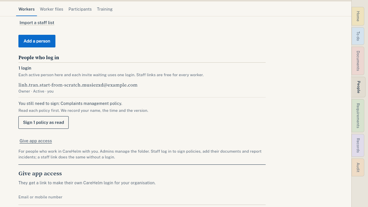 The Give app access form