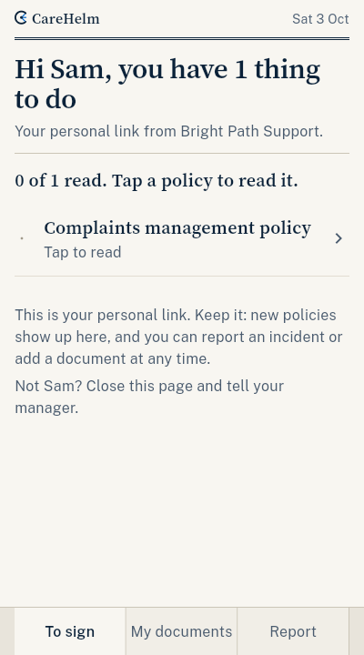 The list of policies to sign