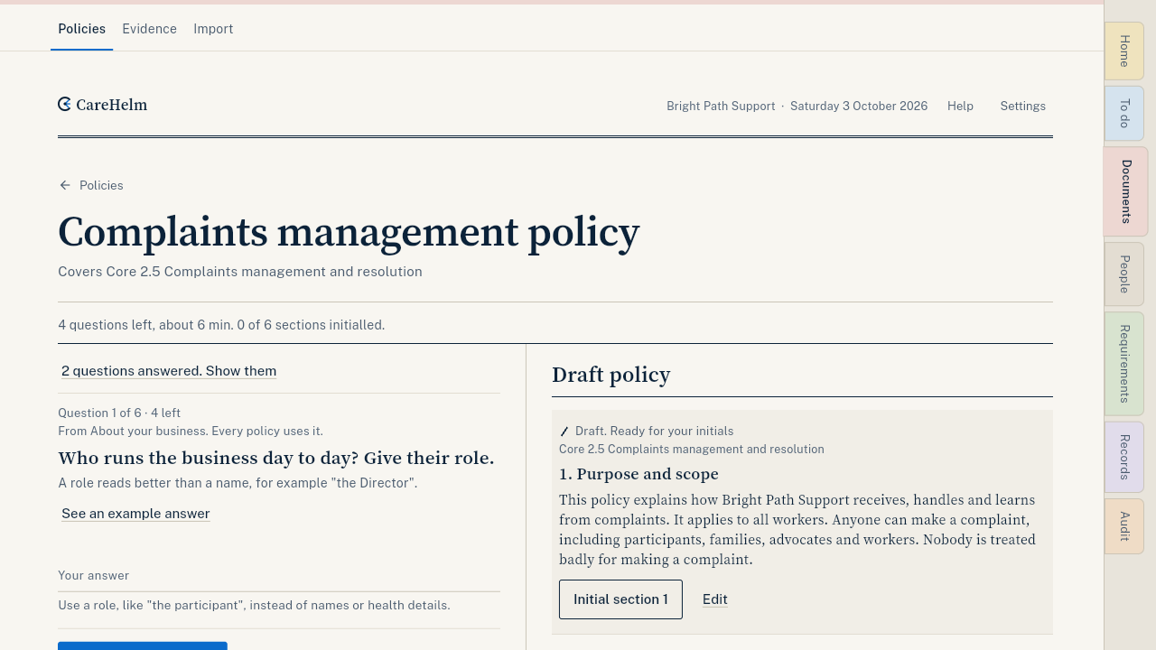 Policy questions with the draft beside them
