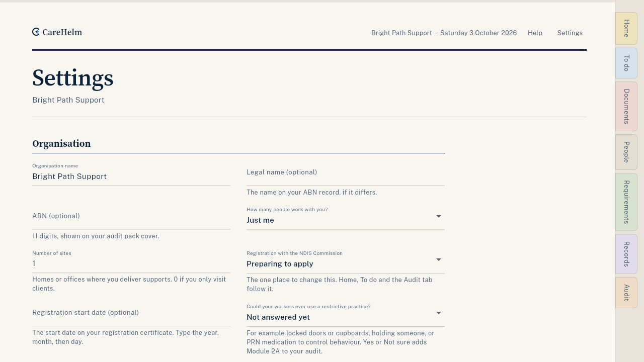 Choosing registration groups in Settings
